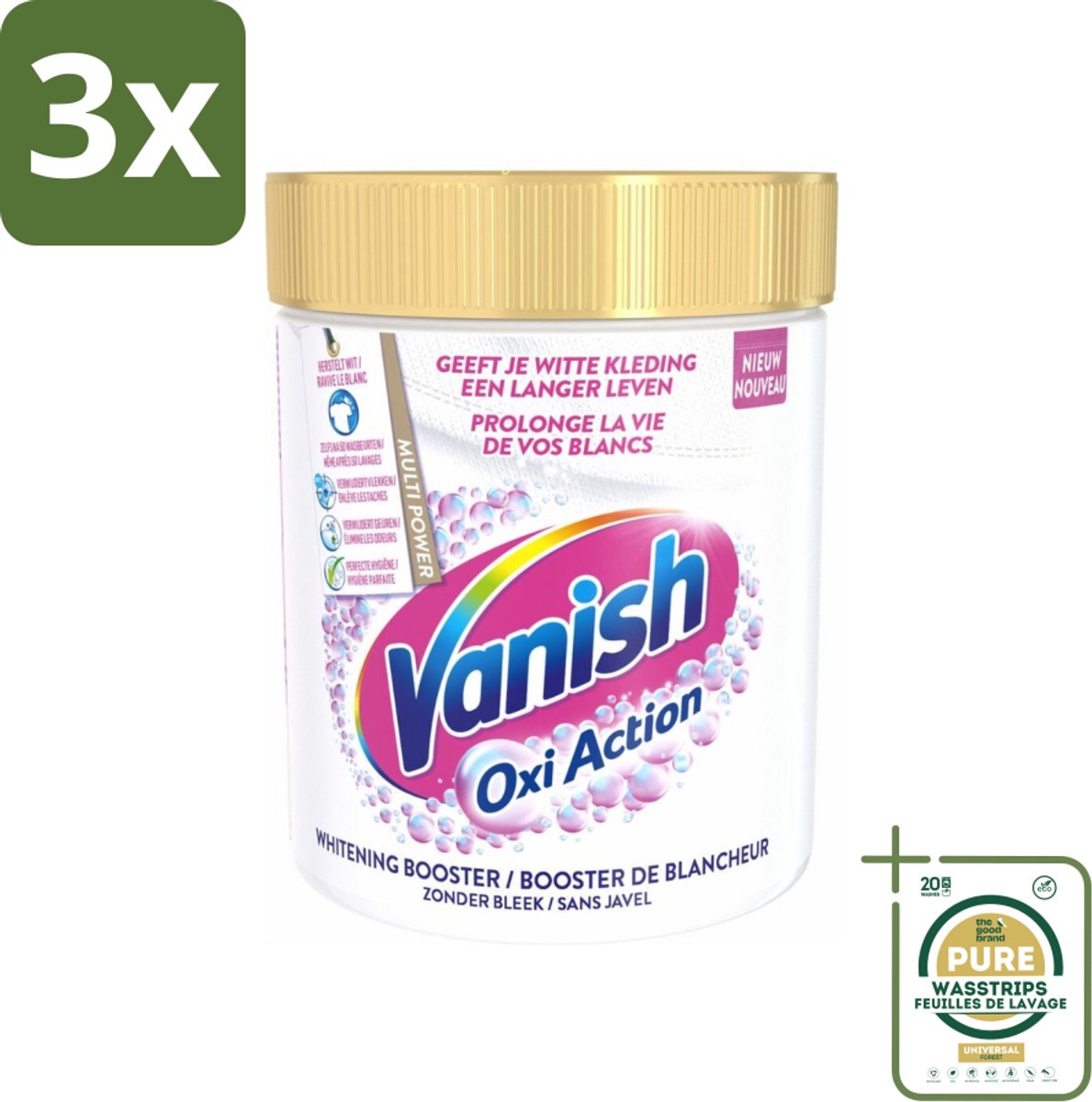 3 x Vanish Oxi Action - Vlekkenverwijderaar Poeder - Zonder Bleek - Witte Was - 550 Gram - Grootverpakking - Vlekkenverwijderaar - Witte Was - Bleekvrije Was - Wasmiddel - Wasgeleid