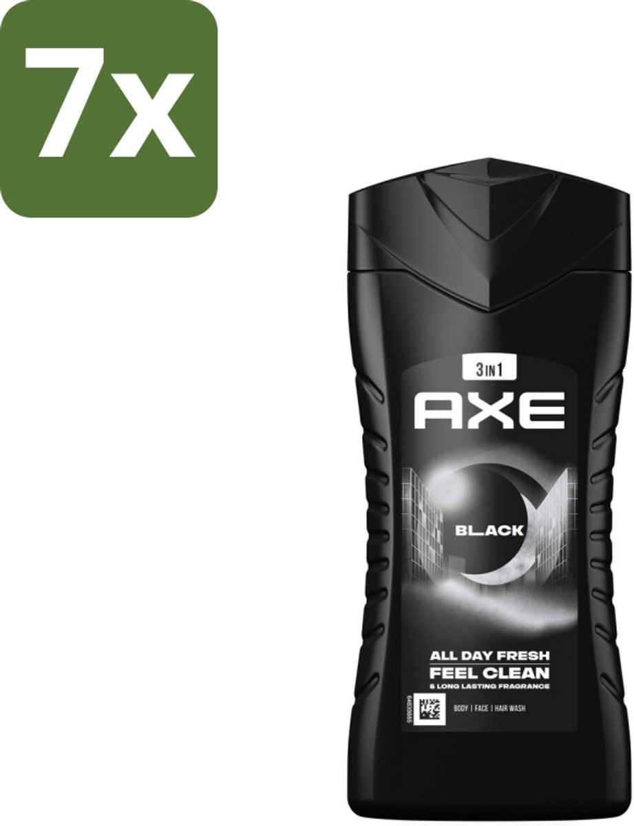 7 x Axe 3-in-1 Douchegel Black 250 ml - Douchegel - Lichaam - Gezicht - Haar - Frisheid