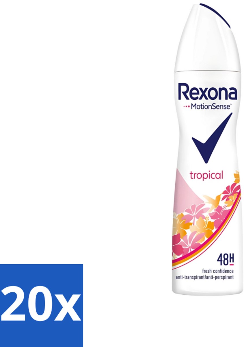 20 x Rexona - Deodorant Spray - Motion Sense - Tropical - Anti-Transpirant & Perspirant - 150ml - Anti-transpirant - Zweetvermindering - Deodorant - Tropische Geur - 48 Uur Bescherming