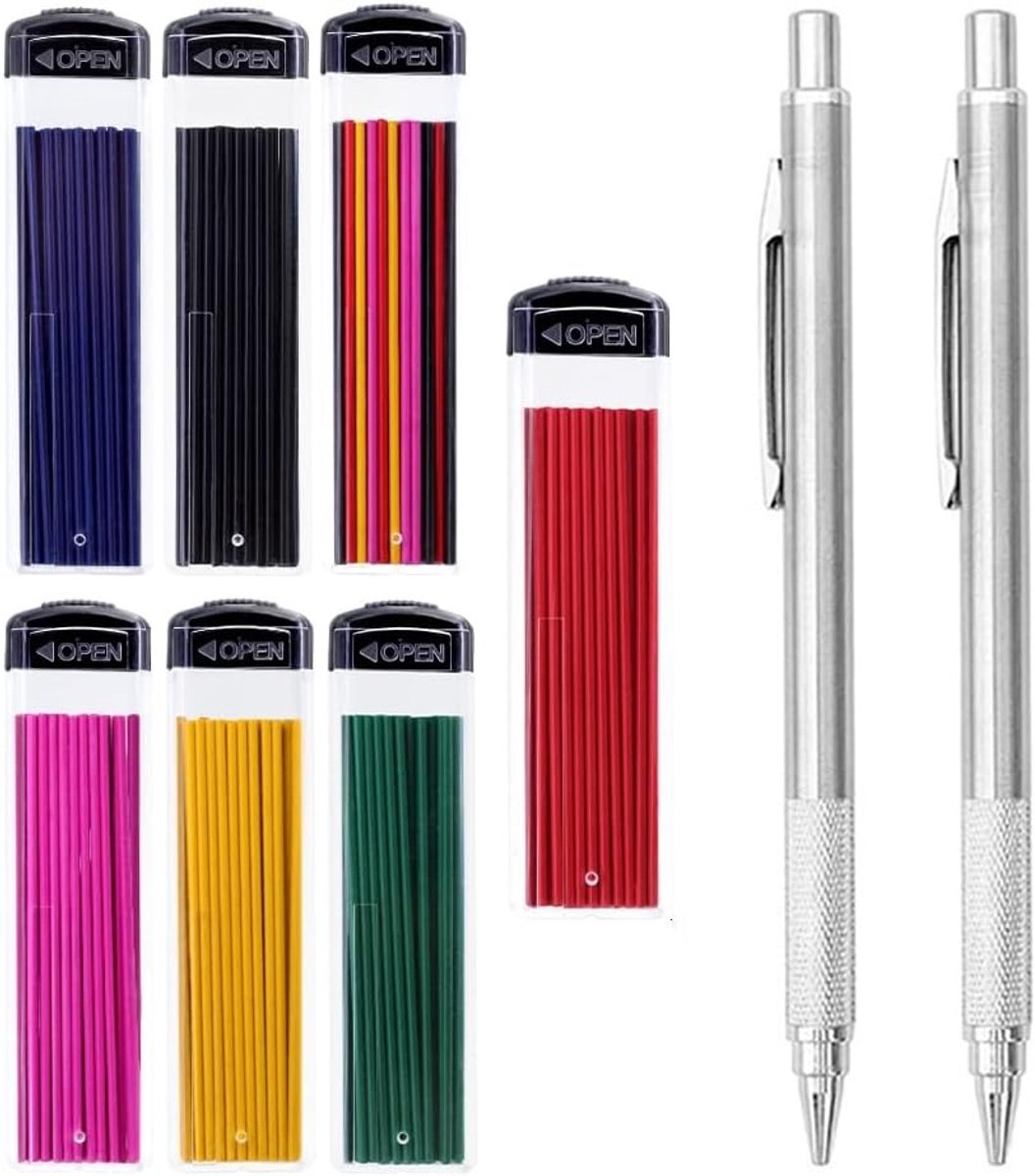 Gekleurde Mechanische Potlood Set - 1.3 mm - 210 Stuks - Metalen Potloden met Vullingen - Voor Kunst en Schrijven