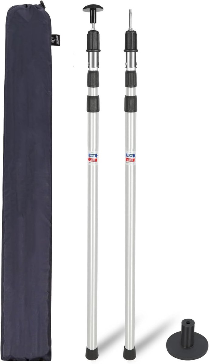 Aluminium Telescopische Tentstokken Set van 2 - 230 cm Verstelbare Campingstokken voor Tent, Luifel en Overkapping, Ideaal voor Buitenactiviteiten
