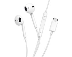 FourGoods USB-C Oortjes met Draad - Microfoon - Wit - Bedrade Oordopjes - Muziek & Oproepbediening