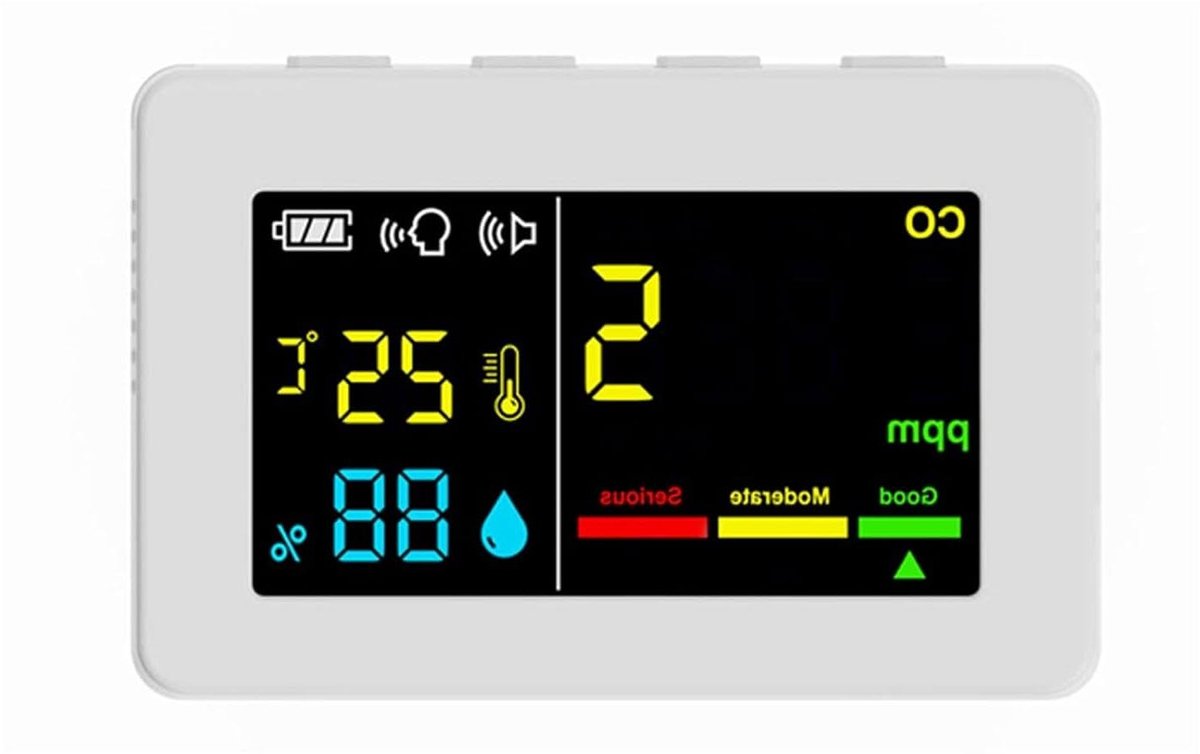 Luchtkwaliteit Monitor - Tester CO - Binnenklimaat Meten - 3in1 Functie - 84 x 55 mm - Zwart
