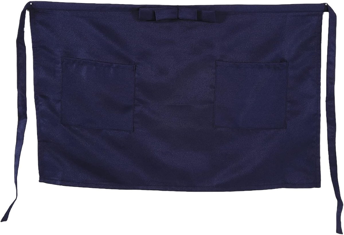 Korte Schort voor Bediening met Twee Zakjes en Strik, Unisex Keukenschort voor Restaurant en Catering, Ideaal voor Wachters en Serveerders