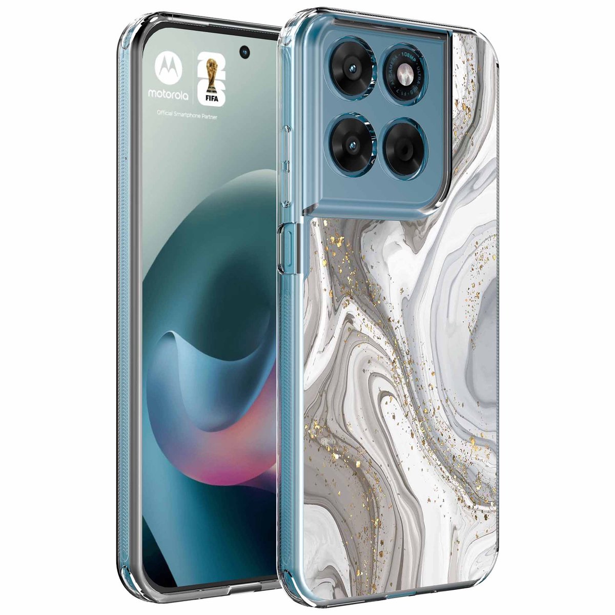 Smartphonica Geschikt voor Motorola Moto G77 Telefoonhoesje met Zilver Marmer opdruk - Draadloos op te laden - Shockproof Siliconen TPU Strong Case - Sterk Schokbestendig Telefoonhoesje geschikt voor Motorola Moto G77