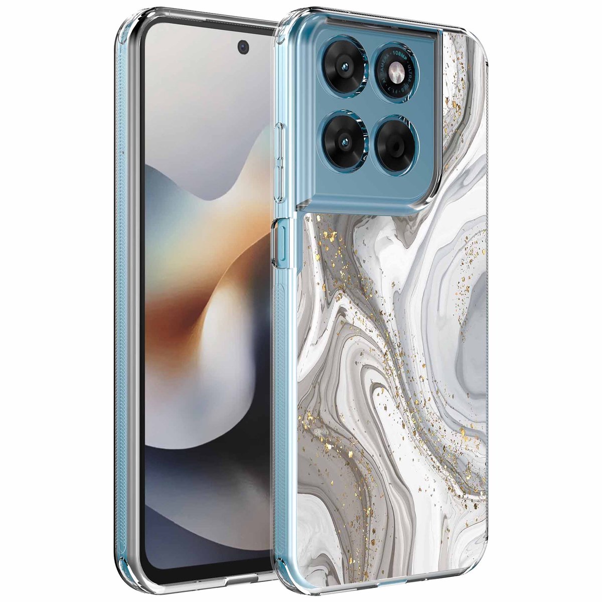 Smartphonica Geschikt voor Motorola Moto G56 Telefoonhoesje met Zilver Marmer opdruk - Draadloos op te laden - Shockproof Siliconen TPU Strong Case - Sterk Schokbestendig Telefoonhoesje geschikt voor Motorola Moto G56