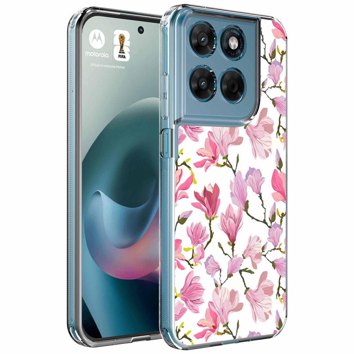 Smartphonica Geschikt voor Motorola Moto G77 Telefoonhoesje met Fuchsia Bloemen opdruk - Draadloos op te laden - Shockproof Siliconen TPU Strong Case - Sterk Schokbestendig Telefoonhoesje geschikt voor Motorola Moto G77