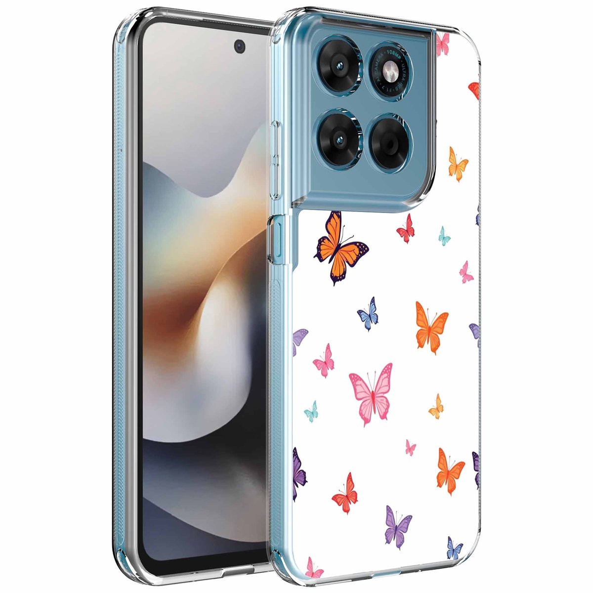 Smartphonica Geschikt voor Motorola Moto G56 Telefoonhoesje met Vlinder opdruk opdruk - Draadloos op te laden - Shockproof Siliconen TPU Strong Case - Sterk Schokbestendig Telefoonhoesje geschikt voor Motorola Moto G56