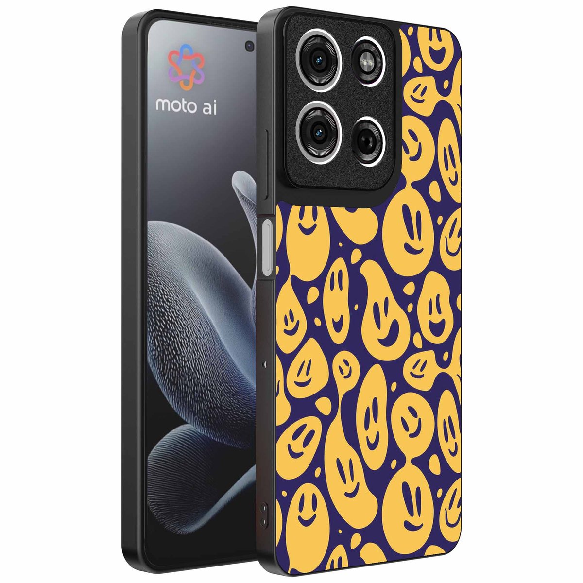 Geschikt voor Motorola Edge 70 Telefoonhoesje met smiley opdruk - TPU backcover case emoji design - Paars Geel - Smartphonica geschikt voor Motorola Edge 70