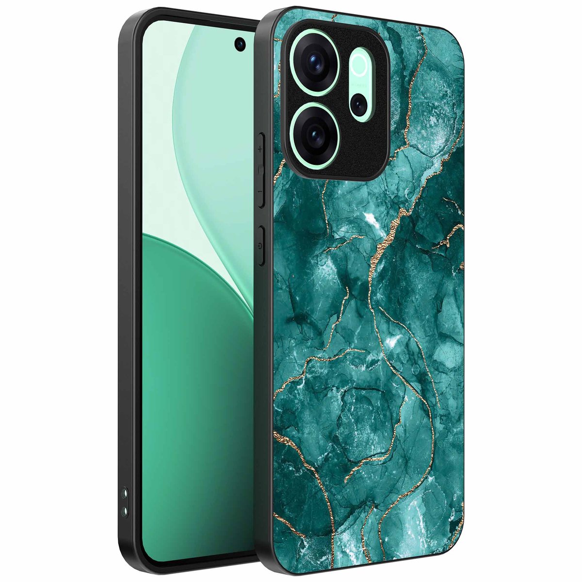 Geschikt voor Oppo Reno 15 Pro Telefoonhoesje met marmer opdruk - TPU backcover case marble design - Groen Goud - Smartphonica geschikt voor Oppo Reno 15 Pro