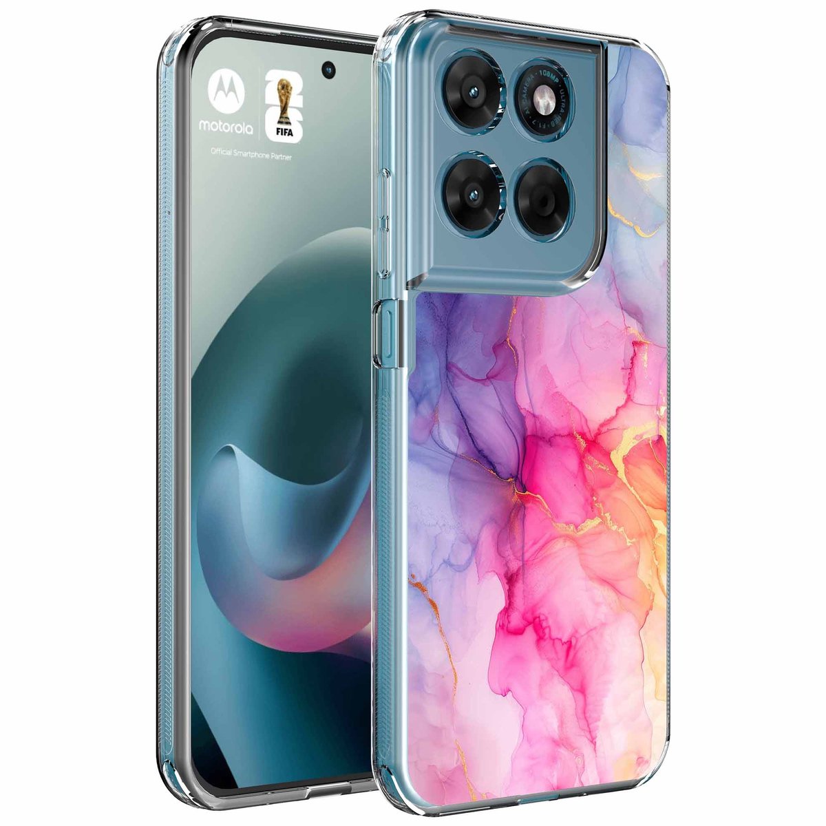 Smartphonica Geschikt voor Motorola Moto G77 Telefoonhoesje met Regenboog Marmer opdruk - Draadloos op te laden - Shockproof Siliconen TPU Strong Case - Sterk Schokbestendig Telefoonhoesje geschikt voor Motorola Moto G77