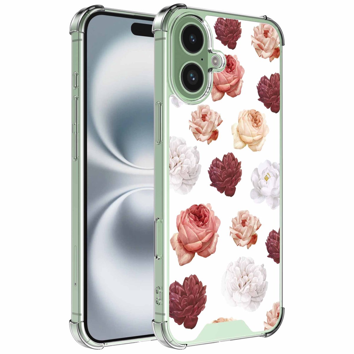 Smartphonica Geschikt voor iPhone 16 Plus Telefoonhoesje met Rozen Bloemen opdruk - Draadloos op te laden - Shockproof Siliconen TPU Strong Case - Sterk Schokbestendig Telefoonhoesje geschikt voor iPhone 16 Plus
