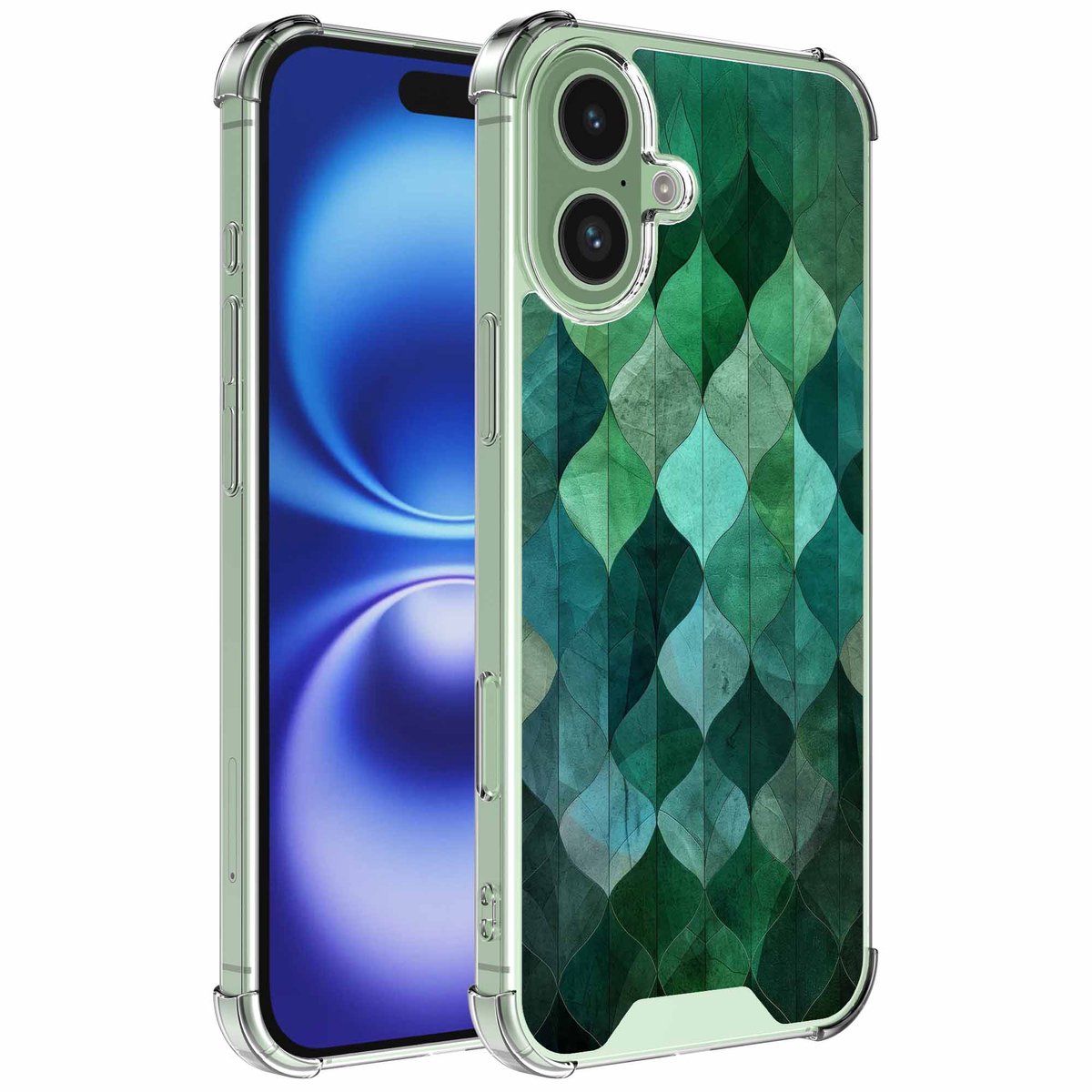 Smartphonica Geschikt voor iPhone 16 Telefoonhoesje met Groene Bladeren opdruk - Draadloos op te laden - Shockproof Siliconen TPU Strong Case - Sterk Schokbestendig Telefoonhoesje geschikt voor iPhone 16