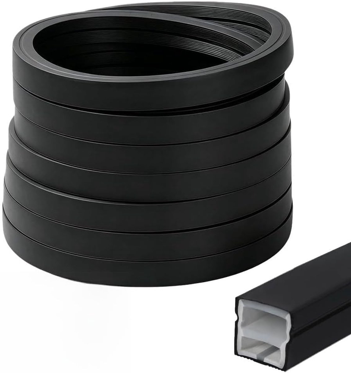 Flexibel zwart siliconen profiel voor 3 m LED-strip met diffuser, eindkappen en montageclips, waterdicht voor plafond en muur, ideaal voor akoestische panelen