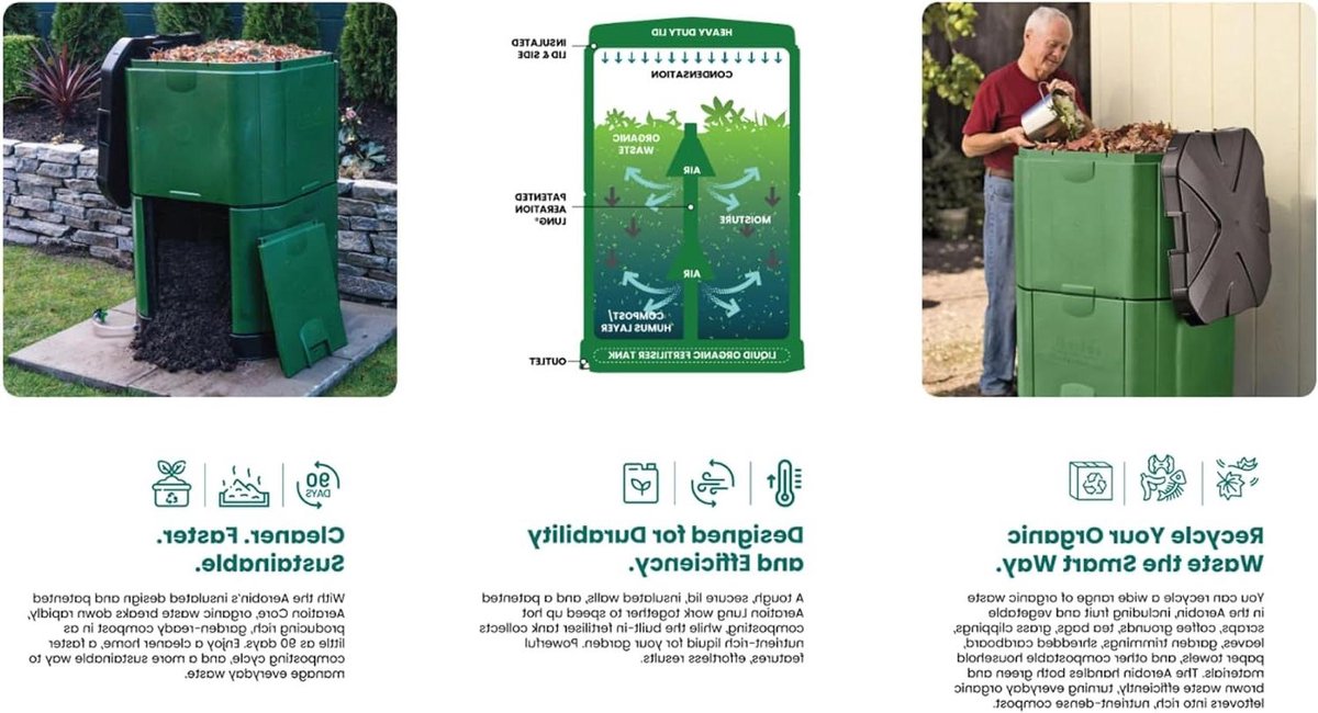 Compostbak - GFT Bak - Organisch Afval Verwerken - Geïsoleerd Snel Composteren - 200 Liter - Olijfgroen