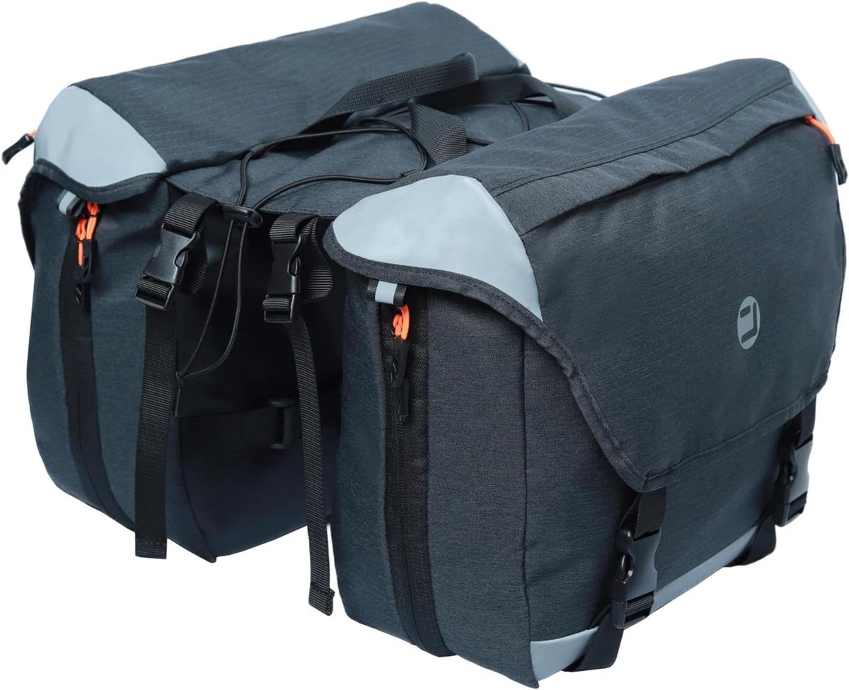 Dubbele Fietstas - Zadeltas Achter - Fietsen Opbergen - Reflecterende Strepen - 35 Liter - Zwart