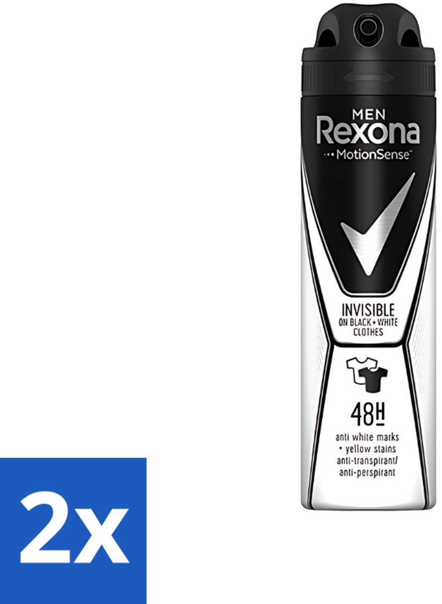 2 x Rexona Men - Deodorant Spray - Motion Sense - Invisible Black & White - Anti-Transpirant & Perspirant - 150ml - Rexona Mannen Deodorant - Anti-transpirant - Witte Strepen - Gele Vlekken - MotionSense