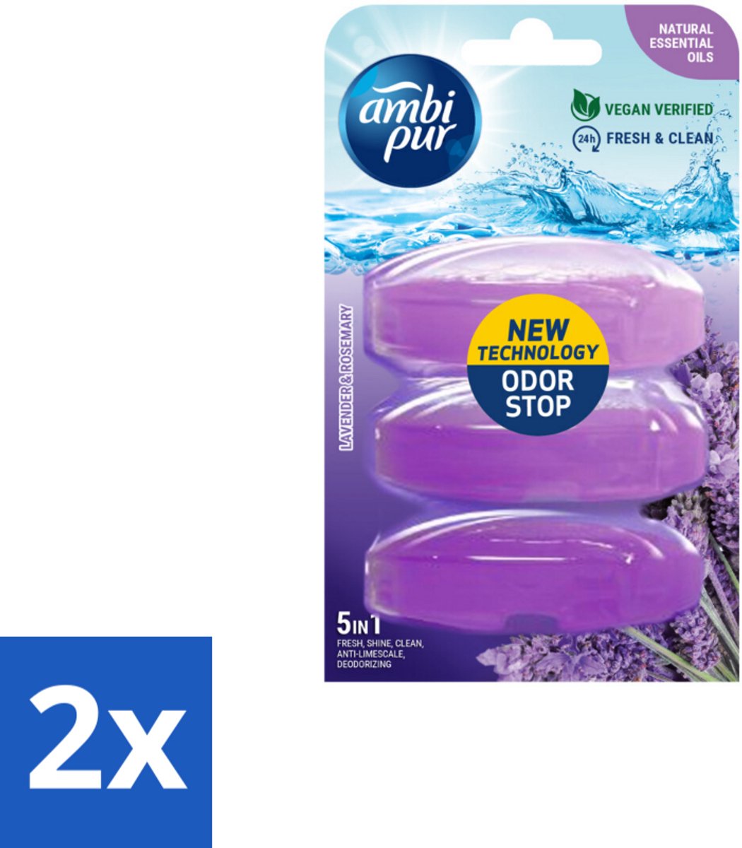 2 x Ambi Pur Toiletblok Navulling Lavendel & Rozemarijn 3 stuks per verpakking - Toiletblok - Toiletvulling - Lavendelgeur - Rozemarijn - Frisse Geur