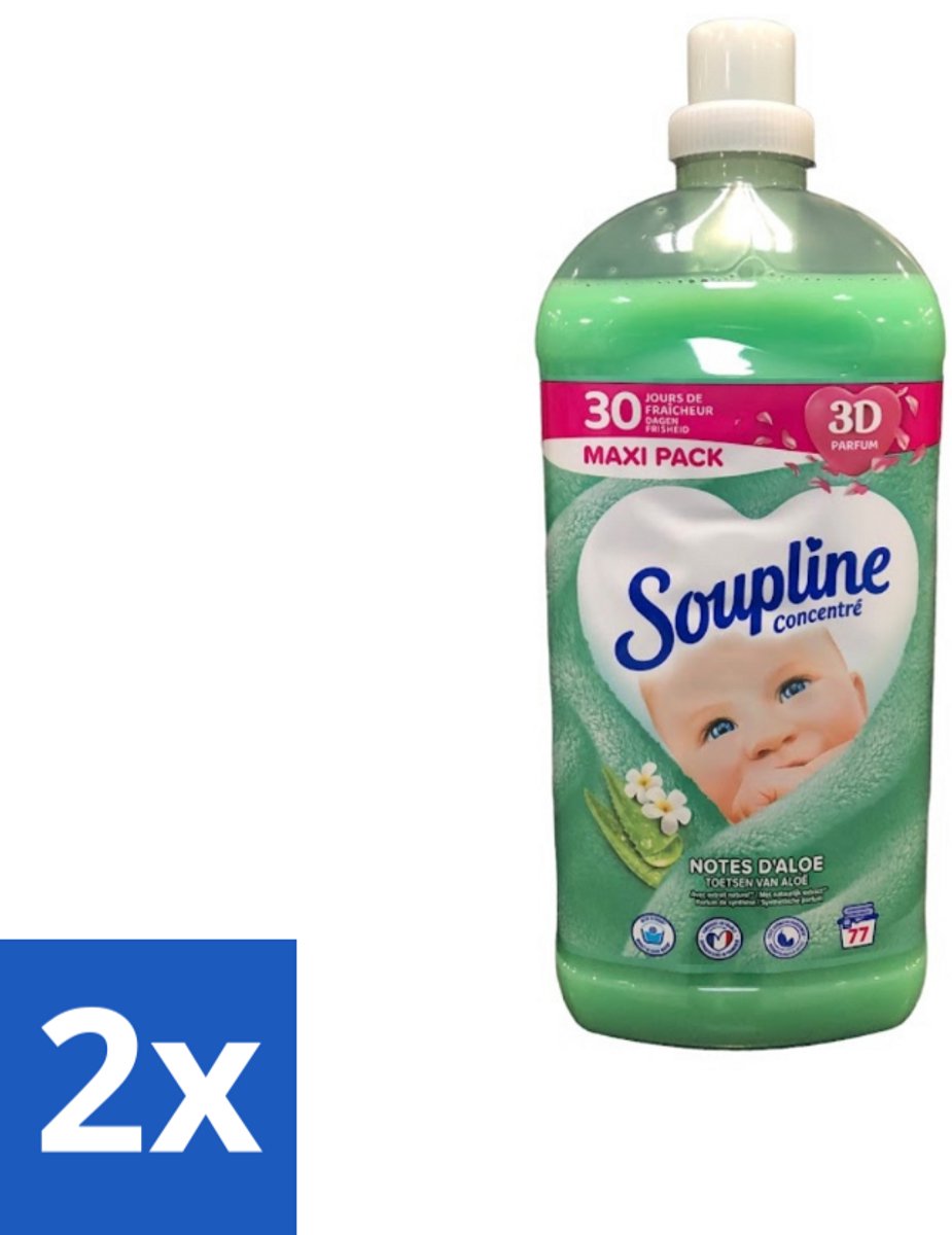2 x Soupline - Wasverzachter - Aloë Vera Concentraat - 77 Wasbeurten - Wasverzachter - Aloë Vera - Wasverzachter Concentrat - Zachte Kleding - Frisse Geur