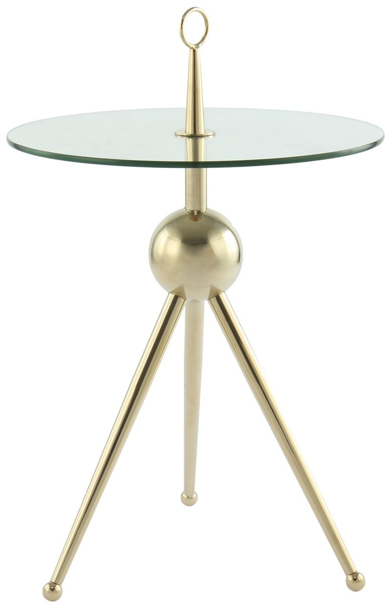 Padiro ronde bijzettafel Ø 46 x 70 cm - goud en helder - Modern Art-Déco Glamour Look - glazen tafelblad - roestvrij stalen onderstel