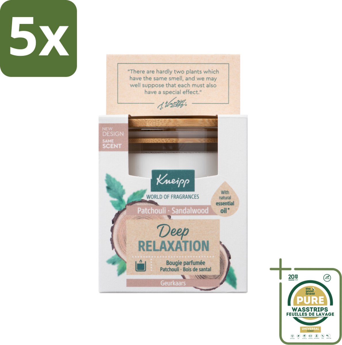 5 x Kneipp - Geurkaars - Deep Relaxation - Sandelhout & Patchouli - 20 branduren - Grootverpakking - Geurkaars - Ontspanning - Sandelhout - Patchouli - Wellness