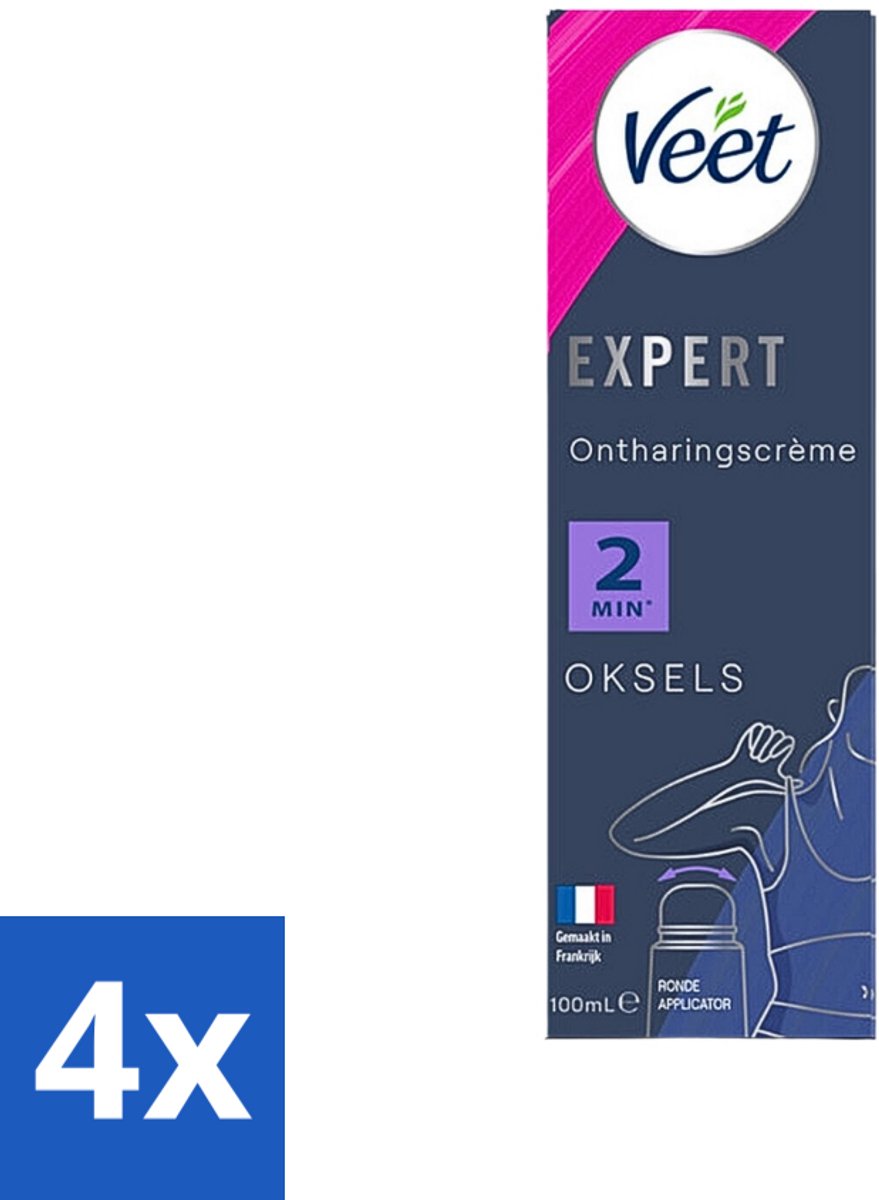4 x Veet Expert - Ontharingscrème met applicator - Oksels - Alle huidtypes - 100ml - Ontharingscrème - Veet - Oksels - Scheercrème - Huidverzorging