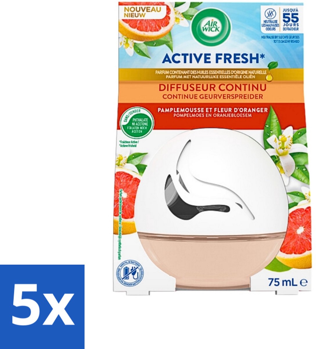 Air Wick Decosphere - Luchtverfrisser - Grapefruit & Oranjebloessem - 75g - Bulkverpakking - 5 stuks
