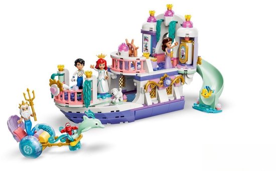 LEGO Disney Princess, Ariëls Koninklijke Trouwboot met figuren, boot met paarse en witte details, 519 onderdelen.