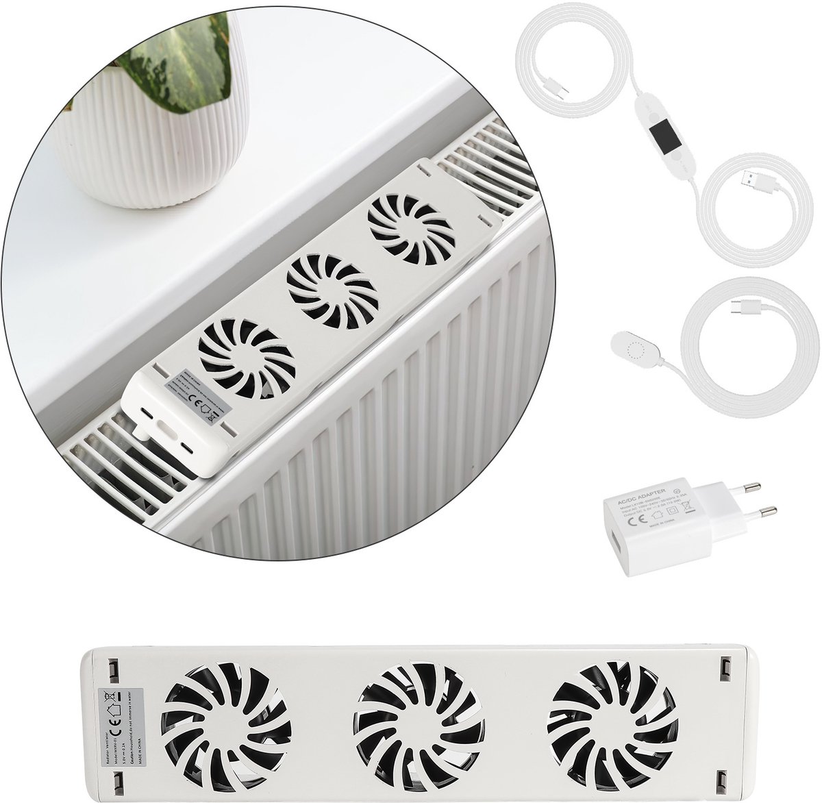 Radiatorventilator, 3 ventilatoren, thermostaat, tot 50 cm