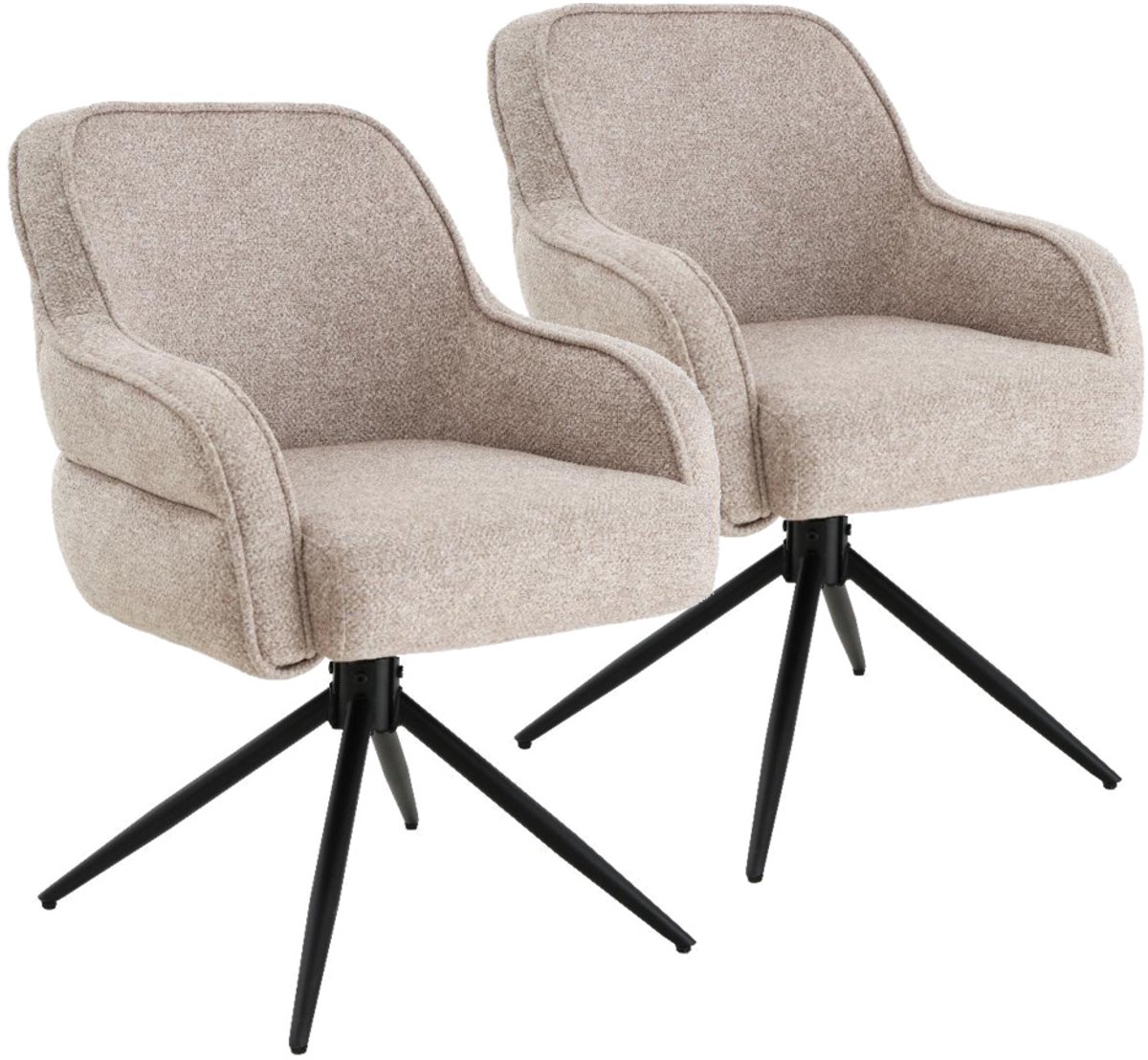 DS4U® - Loisa armstoel met terugdraaifunctie - Set van 2 - Champagne - Stof