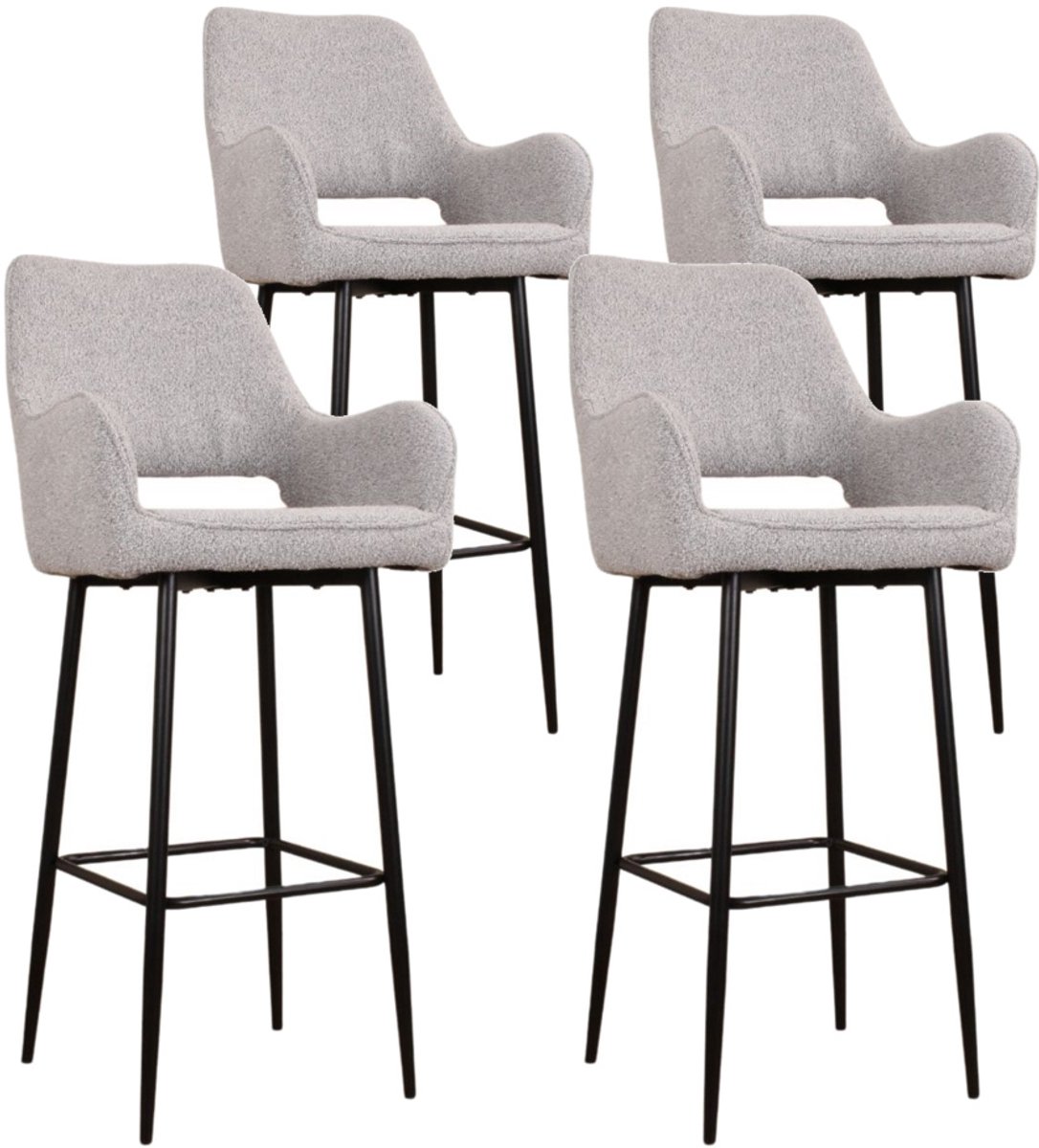 DS4U® - Lenon barkruk 75 cm - Set van 4 - Grijs - Boucle - Met armleuning