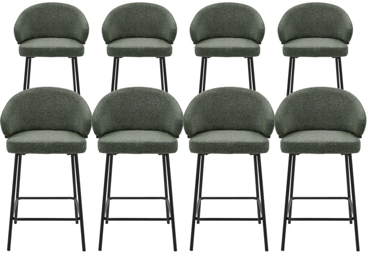 DS4U® - Sofia barkruk 65 cm - Set van 8 - Groen met zwarte poot - Stof