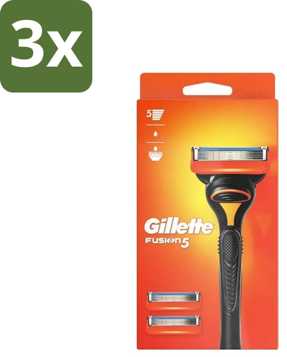 Gillette - Fusion 5 - Scheermesje - Ergonomisch ontwerp - 2 Extra Navulmesjes - Bulkverpakking - 3 stuks