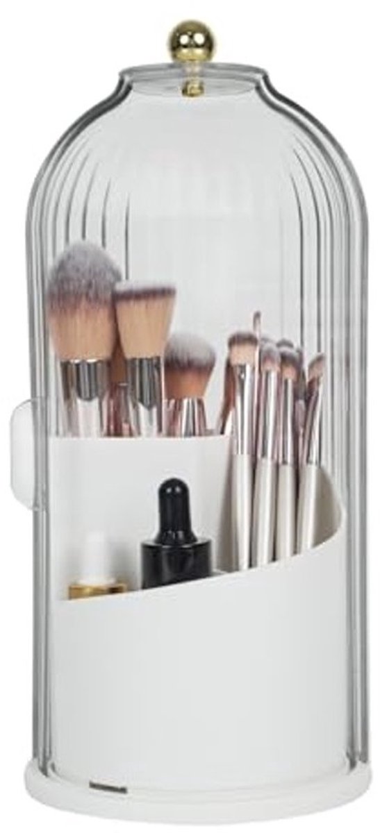Makeup Borstelhouder Organizer met Deksel - 360 Graden Rotatable, Doorzichtig, en Stofdicht