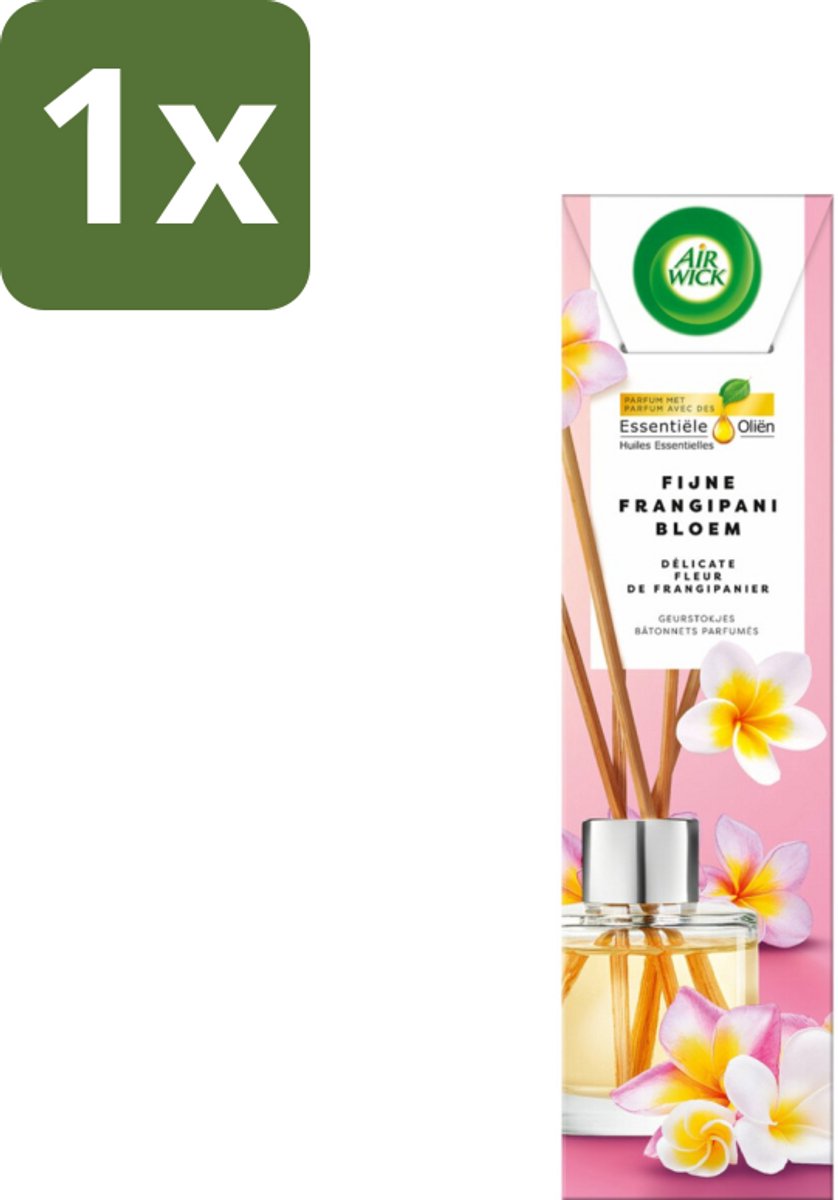 1 x Air Wick - Geurstokjes - Delicate Frangipani Bloemen - Essentiële Oliën - 40 ml - Frangipani Geur - Geurstokjes - Luchtverfrisser - Essentiële Oliën - Tropische Geur