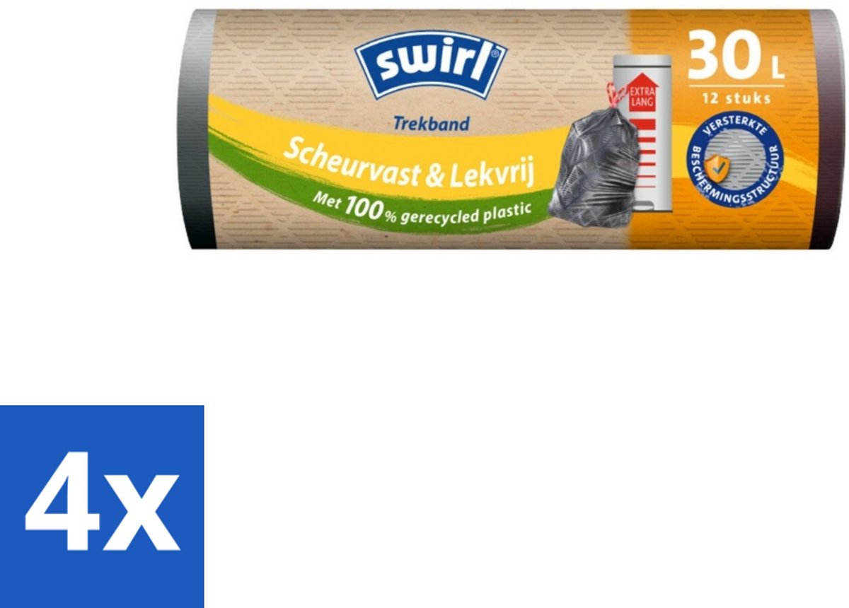 Swirl – Afvalzakken – 30 L – Trekband – 12 zakken - Voordeelverpakking - 4 stuks