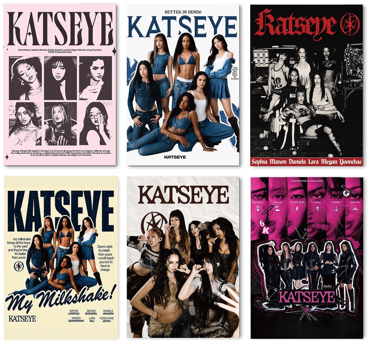 KOWASO 6 vellen Katseye-poster, Kpop Koreaanse coole posterstickers, meisjesgroep, muziekposters, slaapkamerdecoratie - ShopVlot