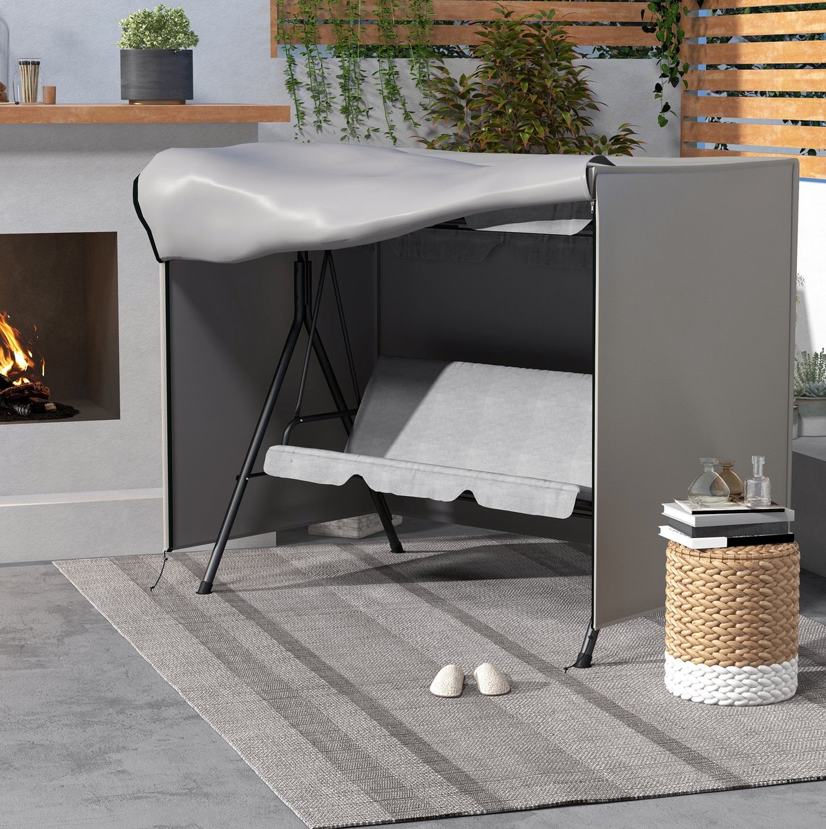 REDOM- Schommelbankhoes - Oxford polyester met kunststof coating - Rits - Stormbanden - UV- en weerbestendig - Tuin - Grijs - 205 x 124 x 164 cm