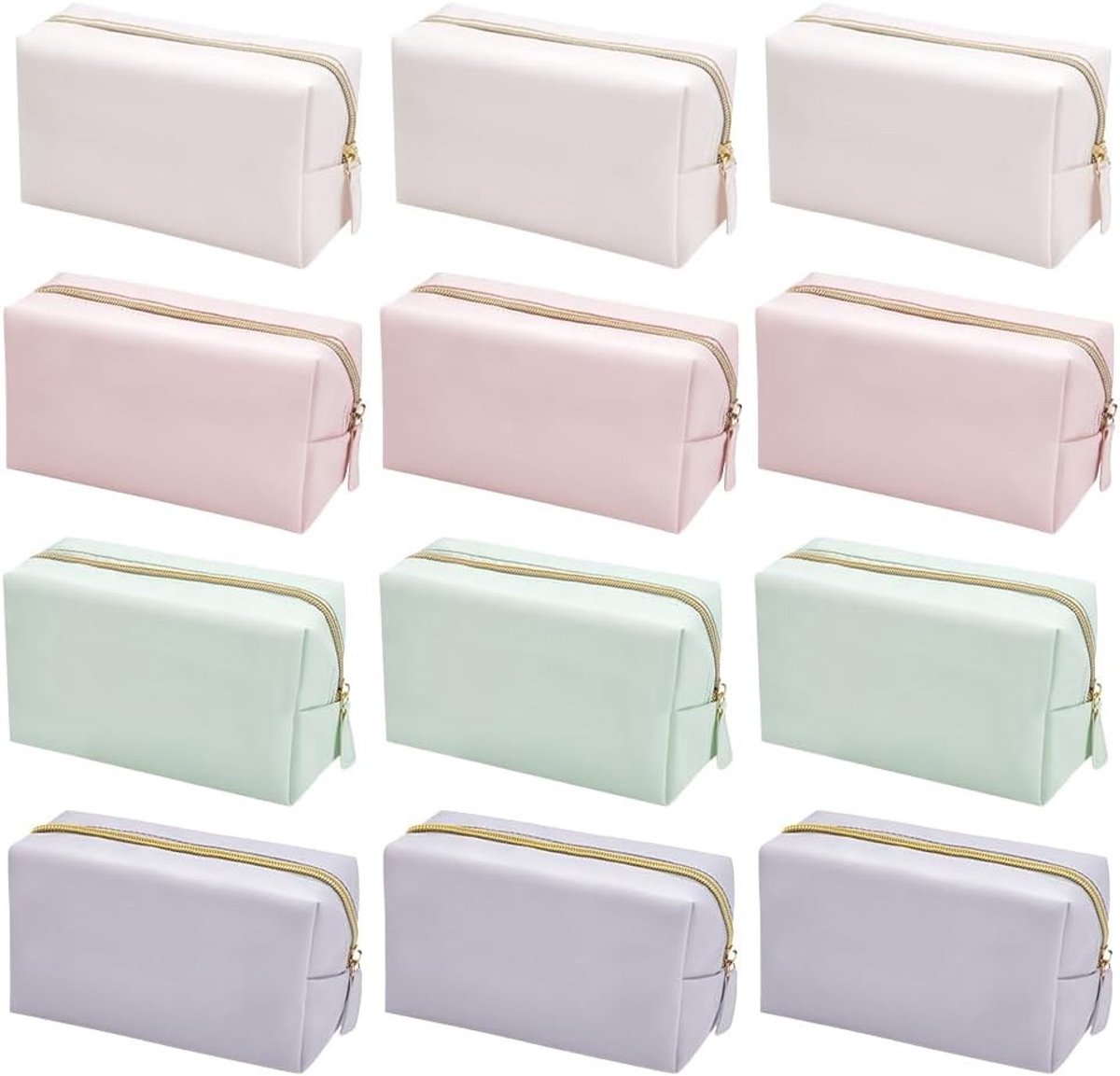 Set van 12 waterdichte cosmeticatasjes van PU-leer, handige opbergzakken voor make-up en toilettas voor dames, perfect voor reizen en als cadeau