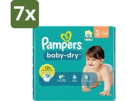 7 x Pampers – Luiers – Baby-Dry Maat 3 (6-10 kg) – 34 Luiers - Babyluier - Babydouche - Droge Luier - Luier Voor Baby - Luier 3 Kg