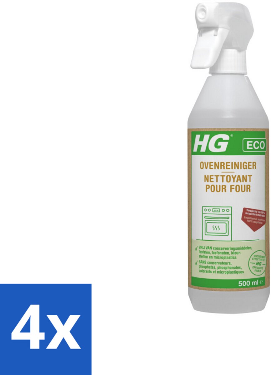 4 x HG Eco Ovenreiniger 500 ml - Ovenreiniger - Schoonmaakmiddel - Vetverwijderaar - Ecologisch - Biologisch Afbreekbaar