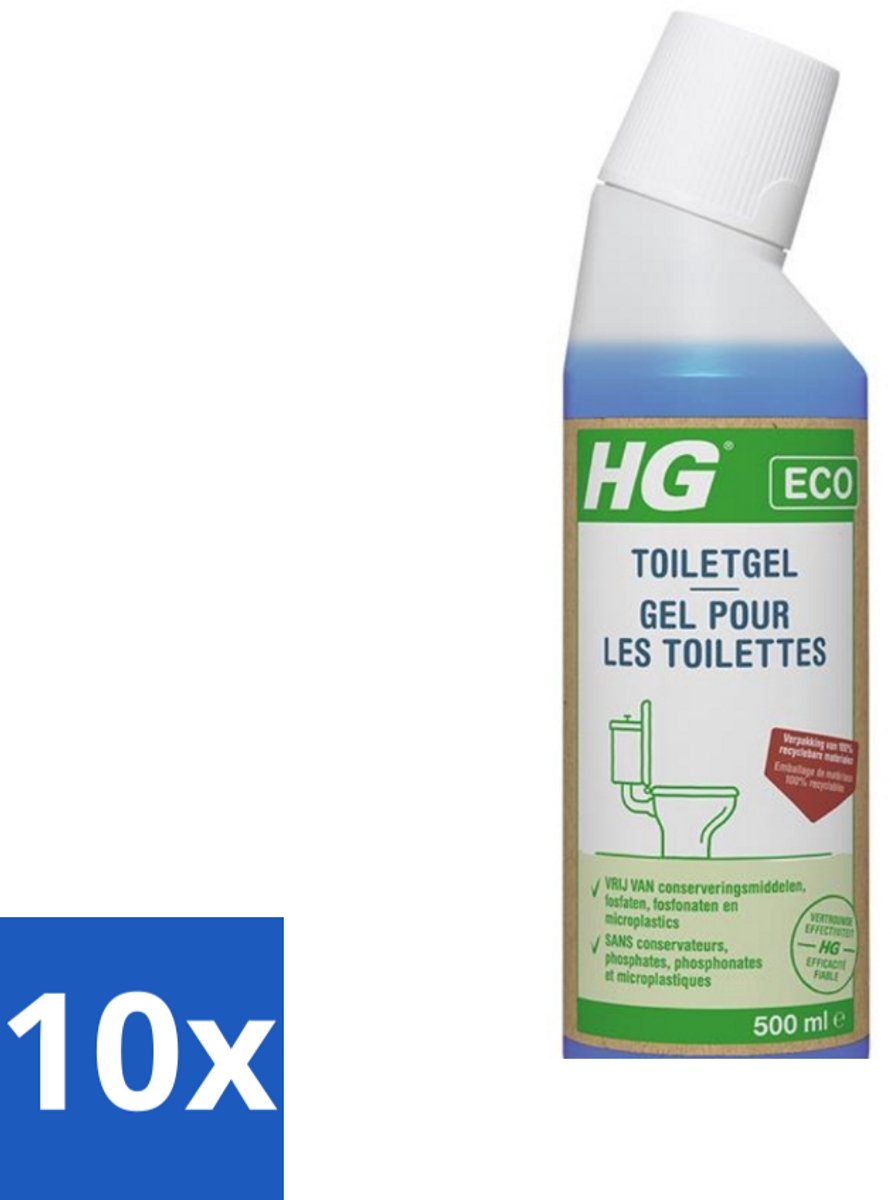 10 x HG ECO - Toiletgel - Verwijdert Vuil & Kalkaanslag - 100% Recyclebare Materialen - 500 ml - Toiletgel - Vuil Verwijderen - Kalkaanslag - Milieuvriendelijk - Duurzaam
