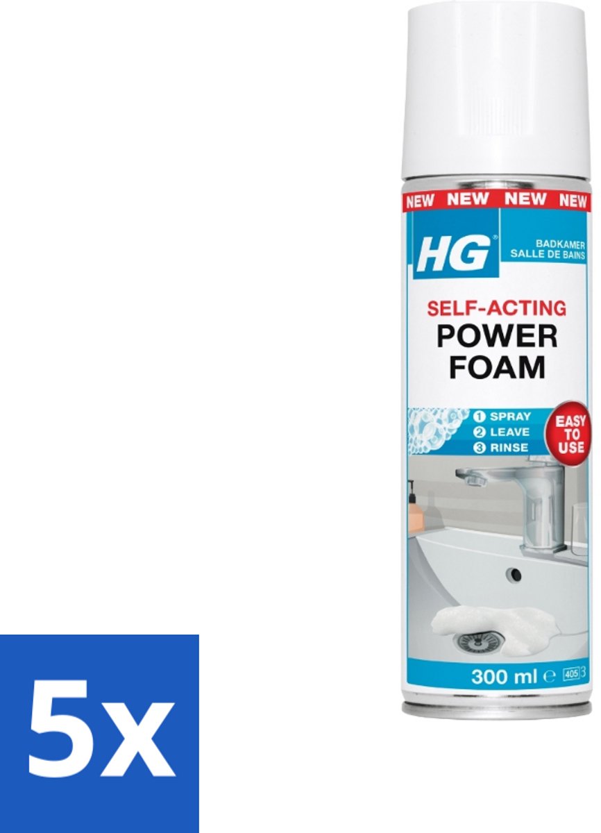 5 x HG - Badkamer - Badkamerreiniger - Power Foam Badkamer - Zelf-Activerend - 300 ml - Badkamerreiniger - Schuimreiniger - Badkamer Reinigen - Kalkaanslag Verwijderen - Zeepresten Verwijderen
