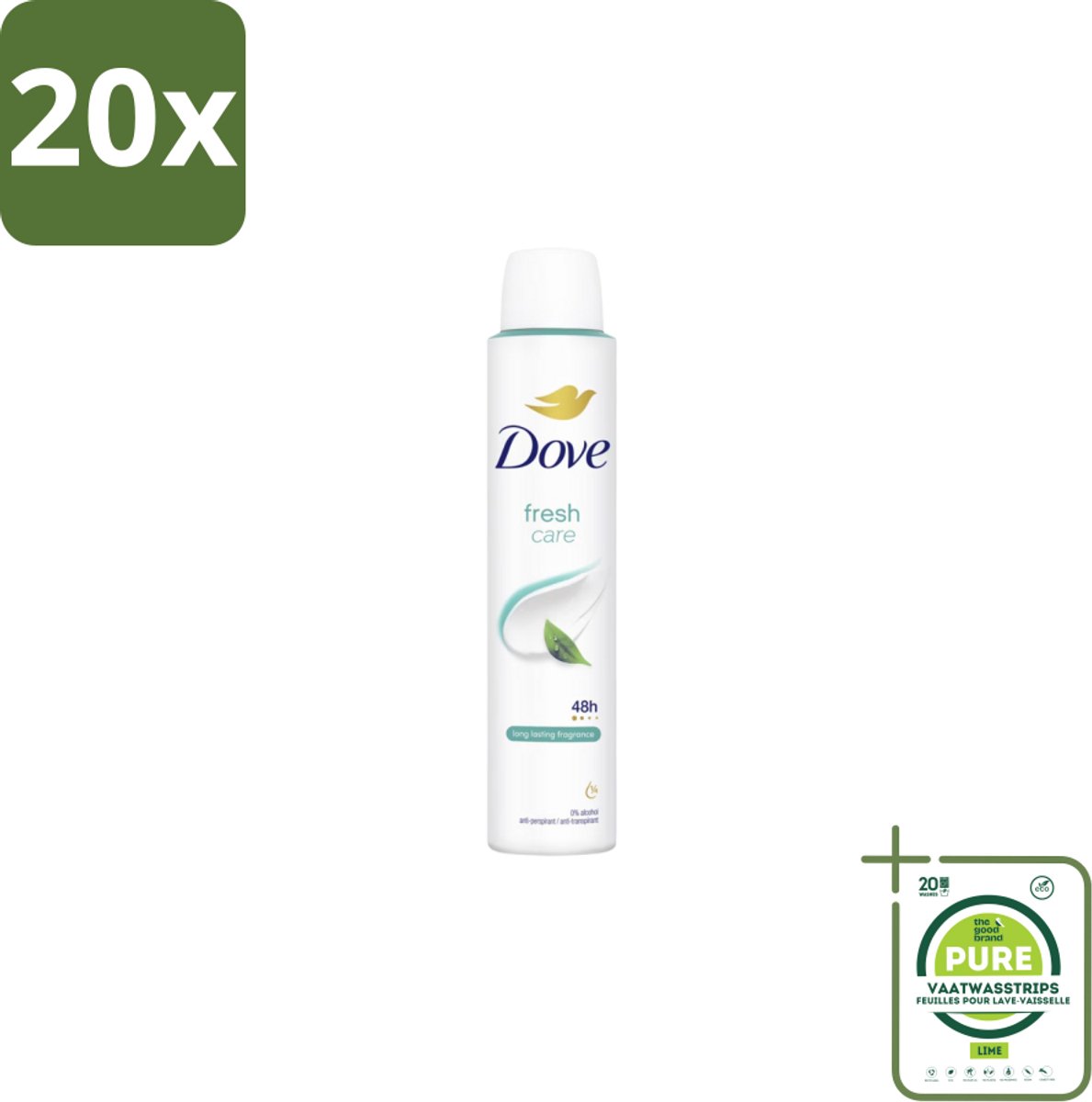 20 x Dove – Deodorant Spray – Fresh Care – 200 ml - Grootverpakking - Anti-transpirant Spray - Zweetvermindering - Geurvermindering - Fris - Geur