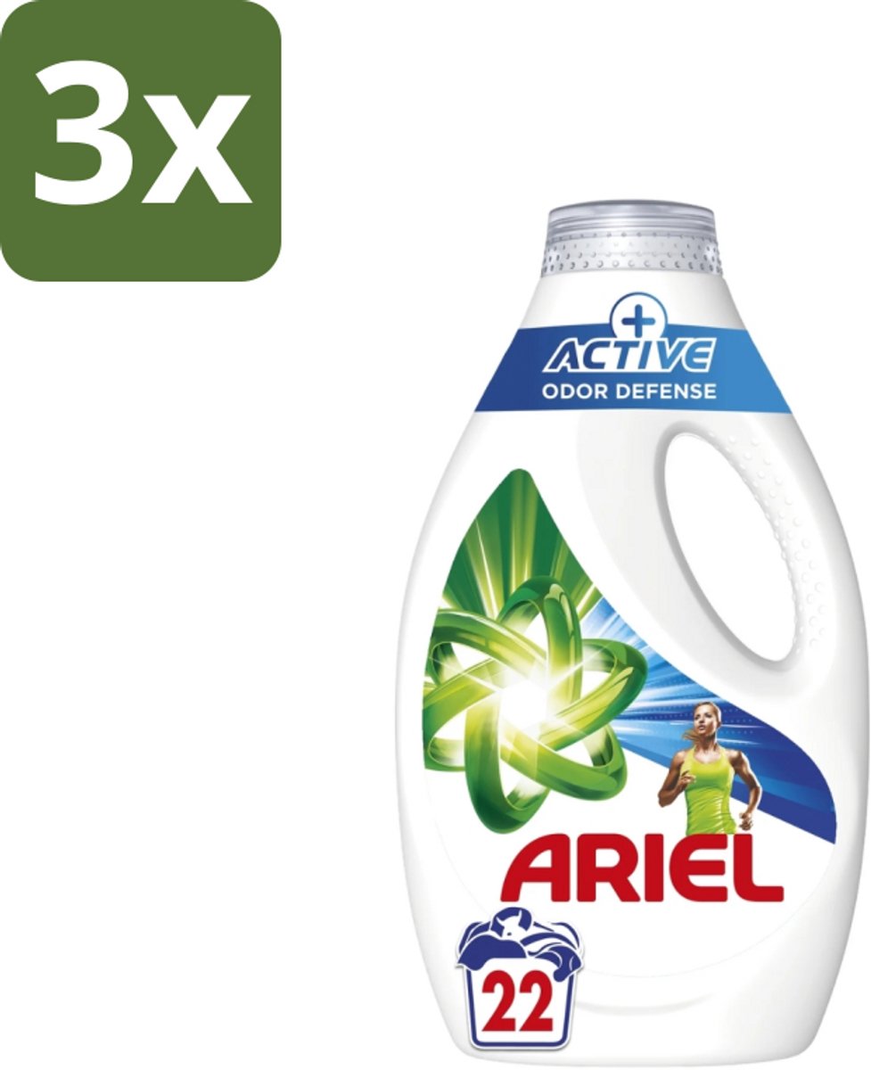 3 x Ariel – Vloeibaar Wasmiddel – Active Odor Defense – 990 ml – 22 wasbeurten - Geurverwijdering Was - Sportkleding Wasmiddel - Vloeibaar Wasmiddel - Geurbestrijding - Wasmiddel Voor Werkkleding