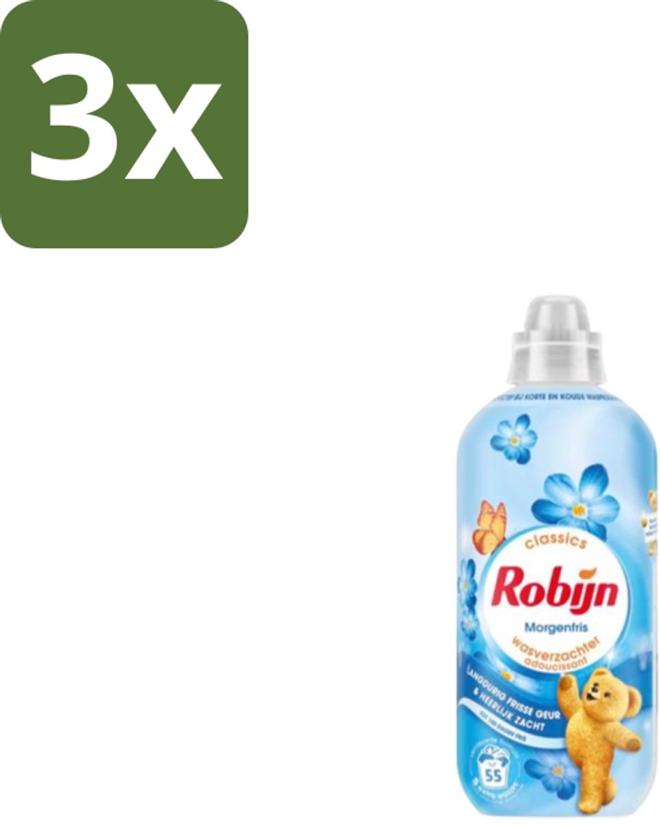 3 x Robijn – Wasverzachter – Morgenfris – 1,1 L - Wasverzachter - Wasverzachter Morgenfris - Wasverzachter Voor Kleding - Wasverzachter Voor Textiel - Wasverzachter Morgenfris 1.1 L