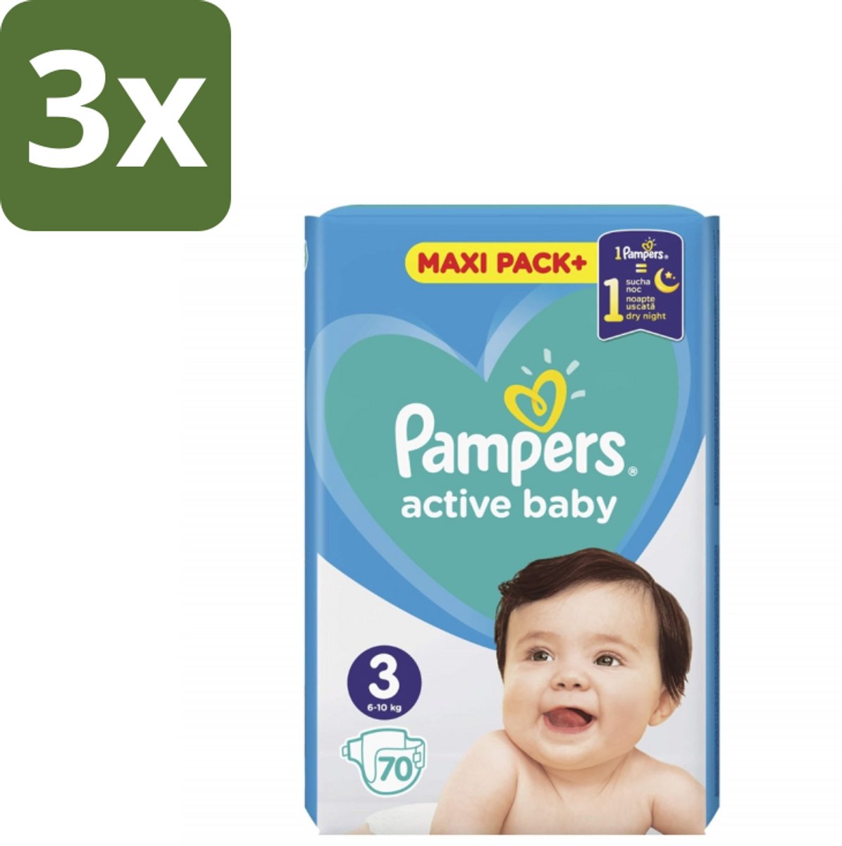 3 x Pampers – Luiers – Active Baby Maat 3 – 70 Luiers - Baby-luiers - Droge Billetjes - Huidbescherming - Luchtdoorlatende Luiers - Absorberende Luiers