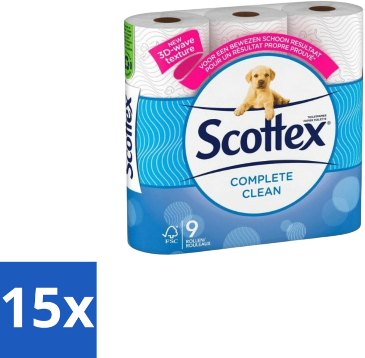 Page Scottex – Toiletpapier – Complete Clean 2-laags – 9 rollen - Bulkverpakking - 15 stuks