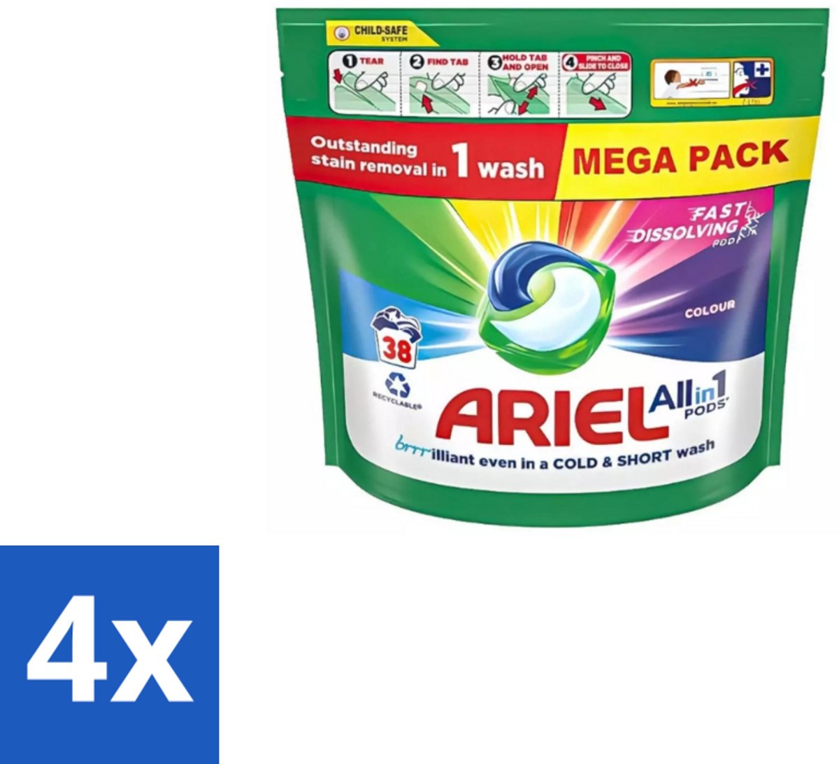 Ariel – Pods All-in-1 – Color – 38 wasbeurten - Voordeelverpakking - 4 stuks