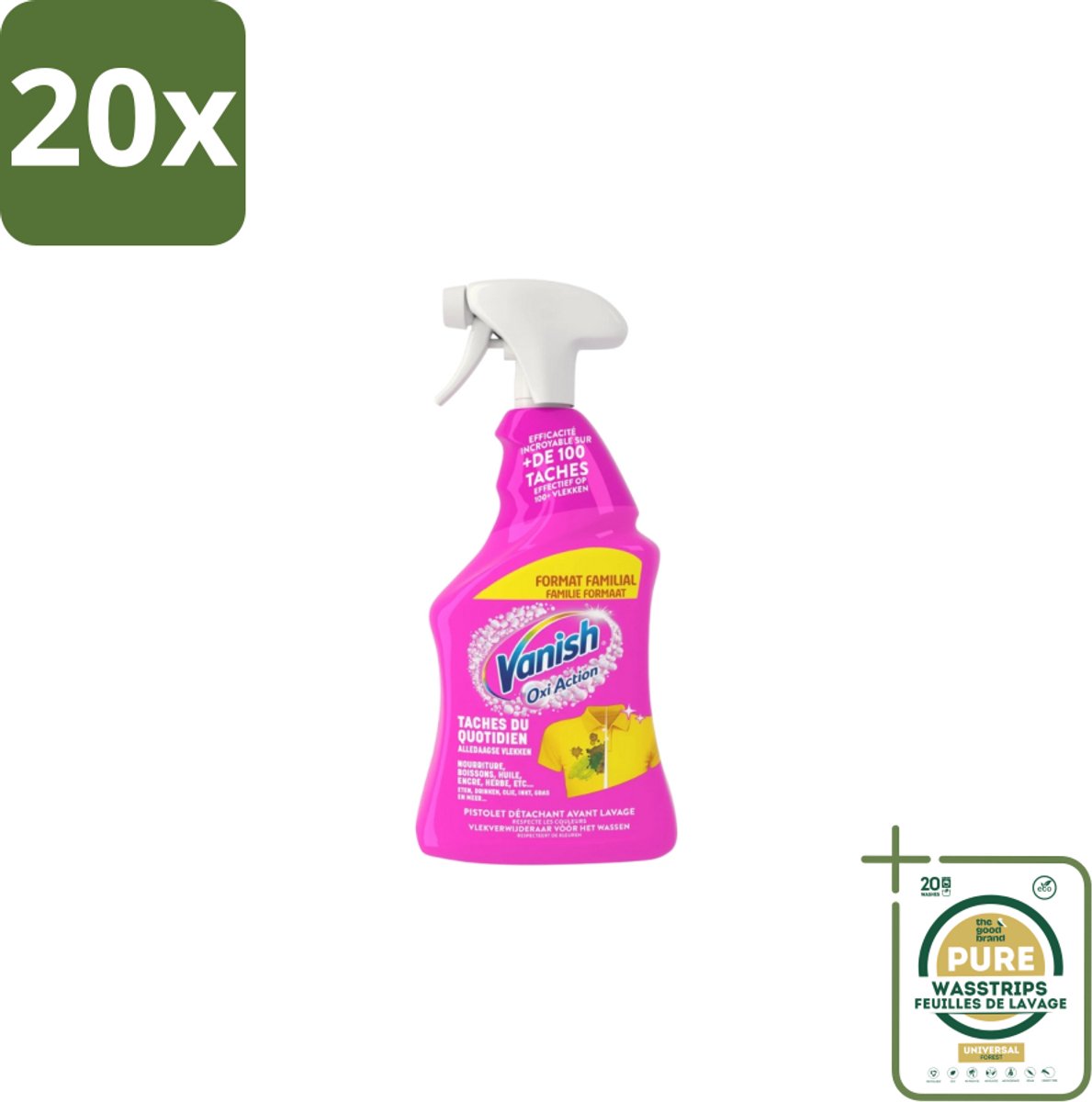 20 x Vanish – Vlekverwijderaar Spray – Oxi Action 4-in-1 – 940 ml - Grootverpakking - Vlekverwijderaar - Wasmiddel - Vlekken Verwijderen - Kleurverlies Voorkomen - Vetvlekken Verwijderen